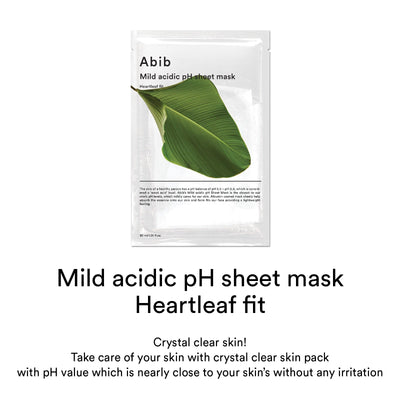 [Abib] Máscara Facial para Pele Sensível e Oleosa Mild Acidic pH Sheet Mask Heartleaf Fit (5 unid.) 🇰🇷